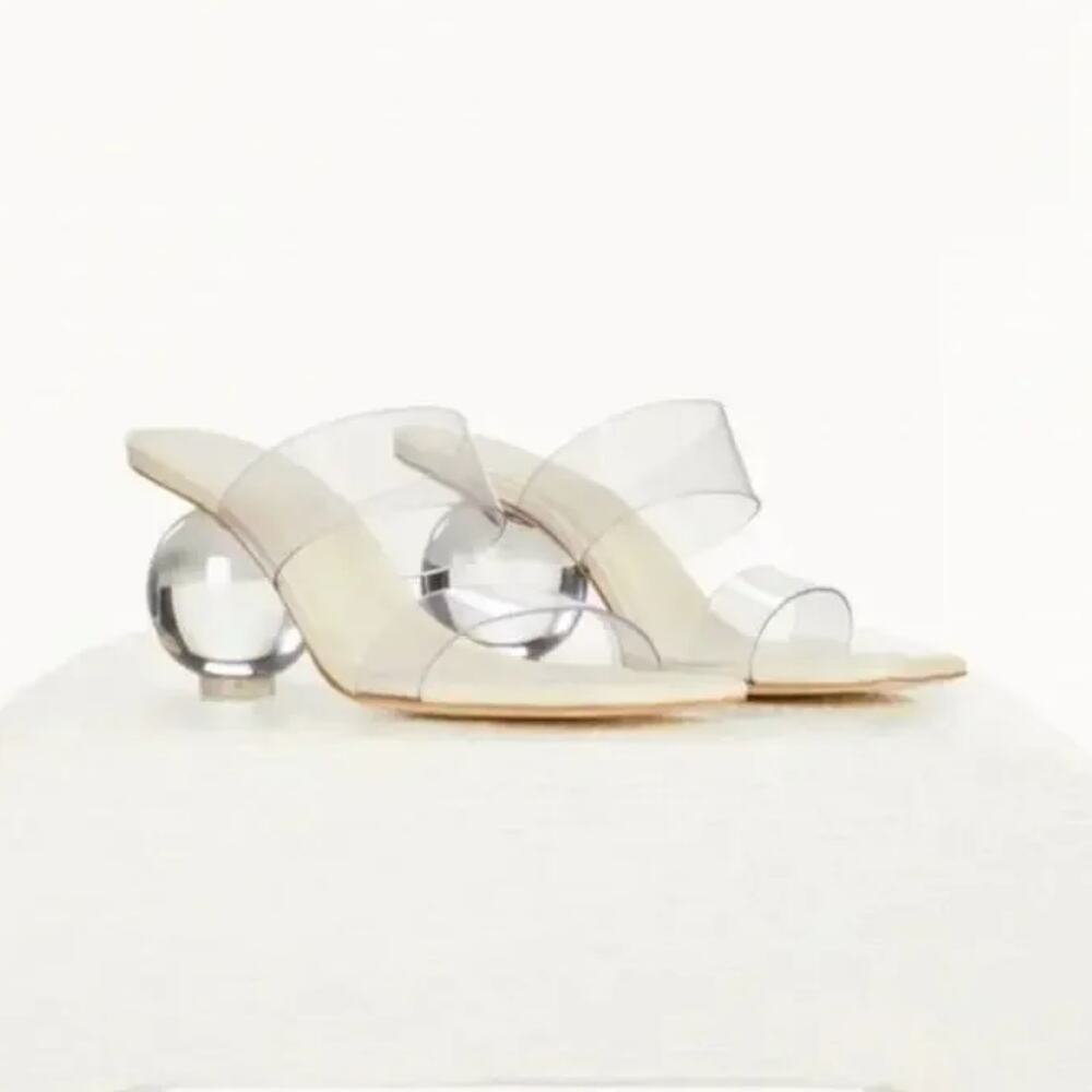 Cult Gaia Nhu Sandal Sand Clear Orb Ball Heel Square Toe Mule